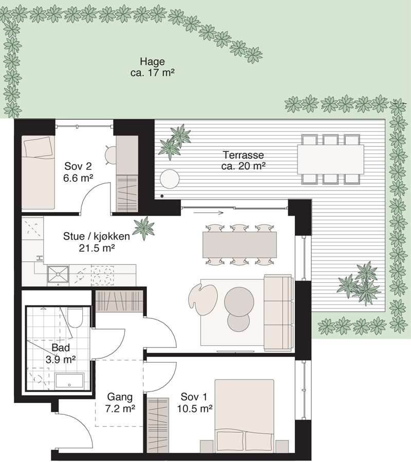 Standard planløsning 3-roms